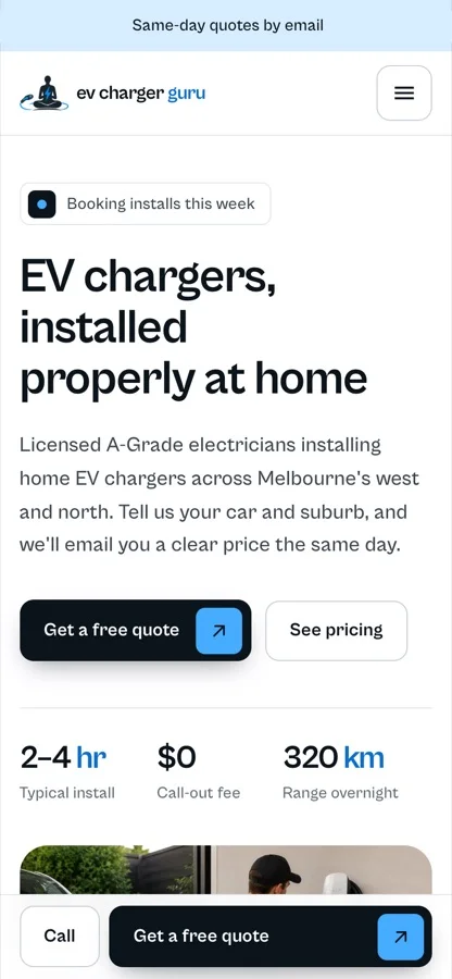 EV Charger Guru website on a phone